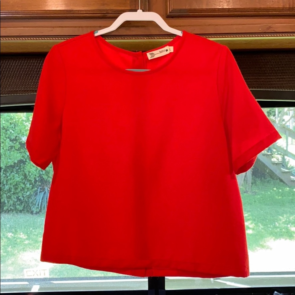 Red Back Button Down Top